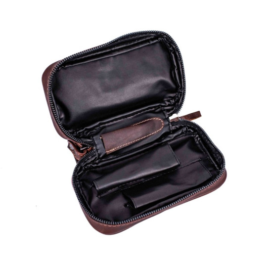 Angelo marhabőr pipatáska 2 pipa számára - barna színű, kígyó mintás külön rekesszel a pipa dohány számára