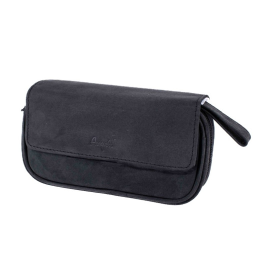 Angelo velúr kecskebőr pipatáska 2 pipa számára - fekete színű, külön rekesszel a dohány számára