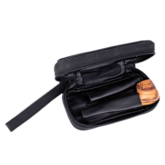 Angelo velúr kecskebőr pipatáska 2 pipa számára - fekete színű, külön rekesszel a dohány számára