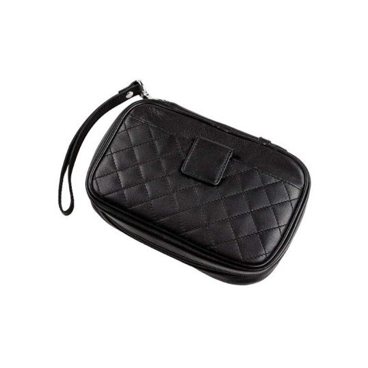 Angelo bőr pipatáska 3 pipa számára - steppelt mintájú fekete színű