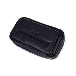 Angelo bőr pipatáska 3 pipa részére, elülső fedeles zsebbel – fekete