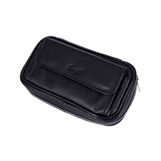 Angelo bőr pipatáska 3 pipa részére, elülső fedeles zsebbel – fekete