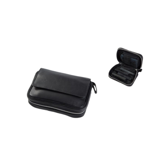 Angelo bőr pipatáska, 4 pipa részére, aromazáró dohánytartó rekesszel, fekete