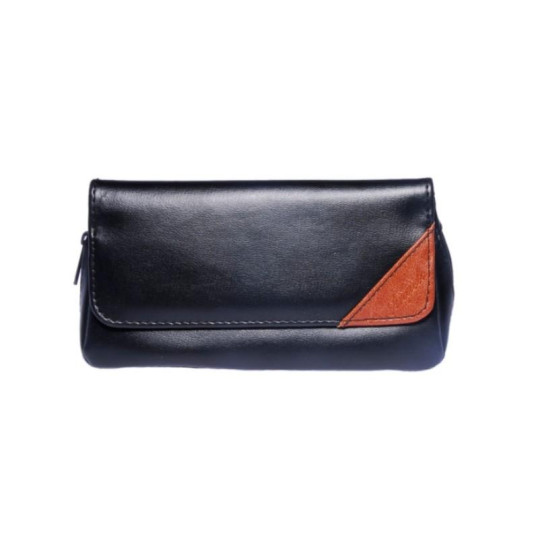 Angelo bőr pipatáska 2 pipa részére, elülső patentos zsebbel – fekete