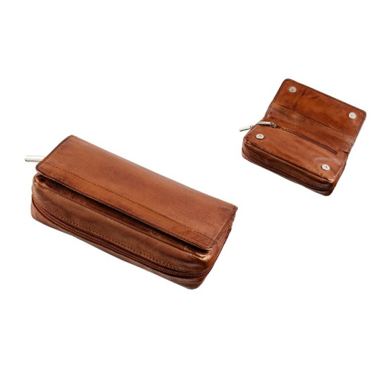 Angelo kecskebőr pipatáska 2 pipa számára – barna, külön rekesszel a pipadohány számára