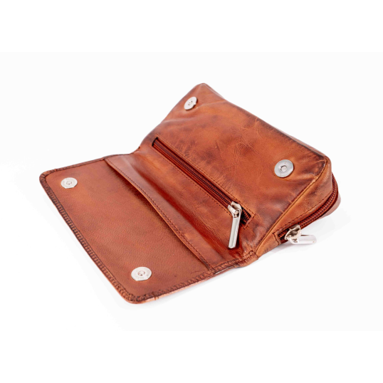 Angelo kecskebőr pipatáska 2 pipa számára – barna, külön rekesszel a pipadohány számára