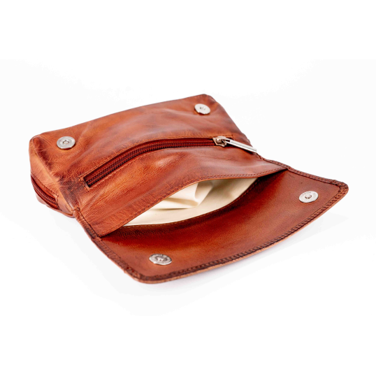 Angelo kecskebőr pipatáska 2 pipa számára – barna, külön rekesszel a pipadohány számára