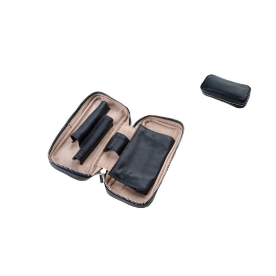 Angelo bőr pipatáska, 2 pipa részére, aromazáró dohánytartó rekesszel, fekete