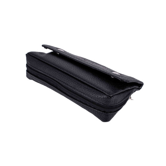 Angelo puha tapintású fekete műbőr kisebb méretű pipatáska 2 pipa számára - külön rekesszel a pipa dohány számára