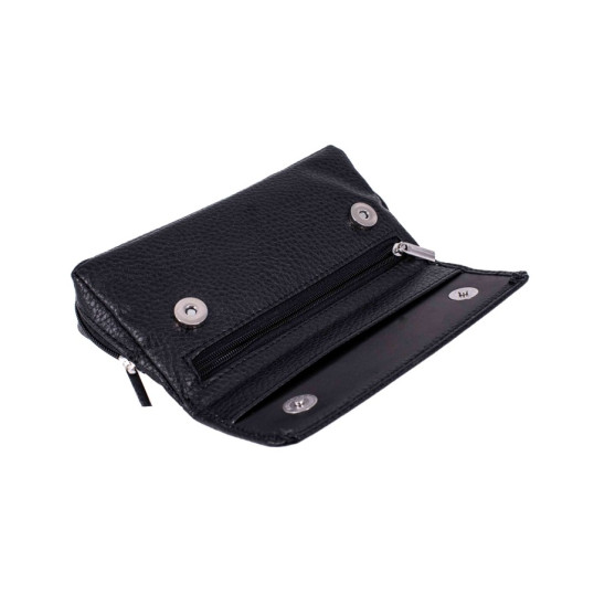 Angelo puha tapintású fekete műbőr kisebb méretű pipatáska 2 pipa számára - külön rekesszel a pipa dohány számára