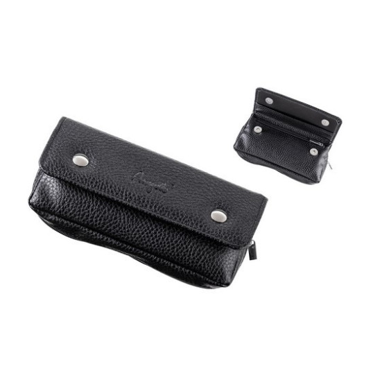 Angelo puha tapintású fekete műbőr kisebb méretű pipatáska 2 pipa számára - külön rekesszel a pipa dohány számára