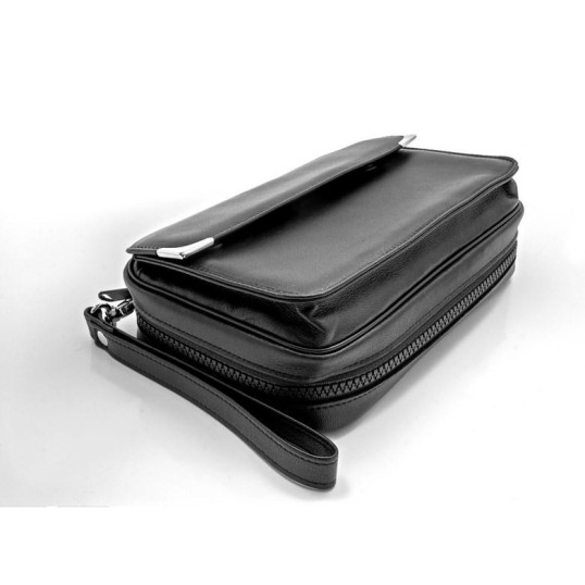 Martin Wess Silverline elegáns fekete színű bárány bőr pipatáska - 4 pipa számára