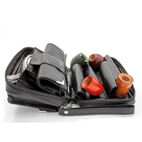 Martin Wess Silverline elegáns fekete színű bárány bőr pipatáska - 4 pipa számára