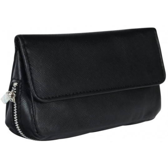 Padonio puha tapintású bőr pipatáska 2 pipa számára-fekete, külön rekesszel a pipa dohány számára