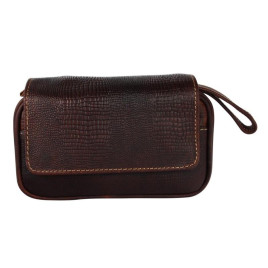 Padonio bőrből készített pipatáska 2 pipa számára - Barna színű kígyó mintás külön rekesszel a pipa dohány számára
