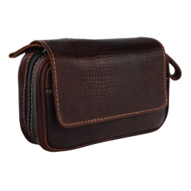 Padonio bőrből készített pipatáska 2 pipa számára - Barna színű kígyó mintás külön rekesszel a pipa dohány számára