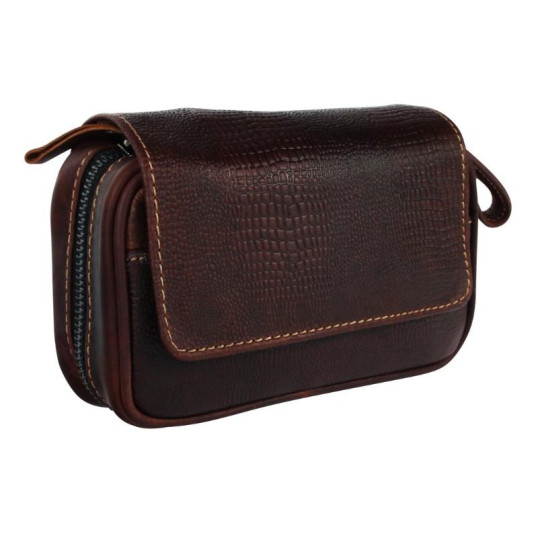 Padonio bőrből készített pipatáska 2 pipa számára - Barna színű kígyó mintás külön rekesszel a pipa dohány számára