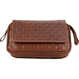 Padonio bőr pipatáska 2 pipa számára - barna színű, steppelt mintával, külön rekesszel a pipadohány számára