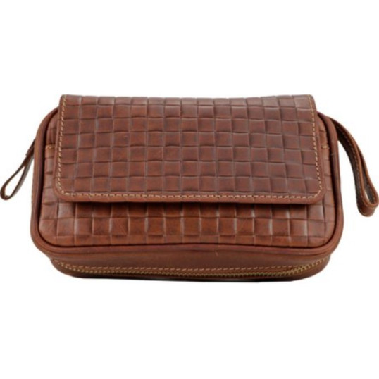 Padonio bőr pipatáska 2 pipa számára - barna színű, steppelt mintával, külön rekesszel a pipadohány számára