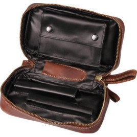 Padonio bőr pipatáska 2 pipa számára - barna színű, steppelt mintával, külön rekesszel a pipadohány számára