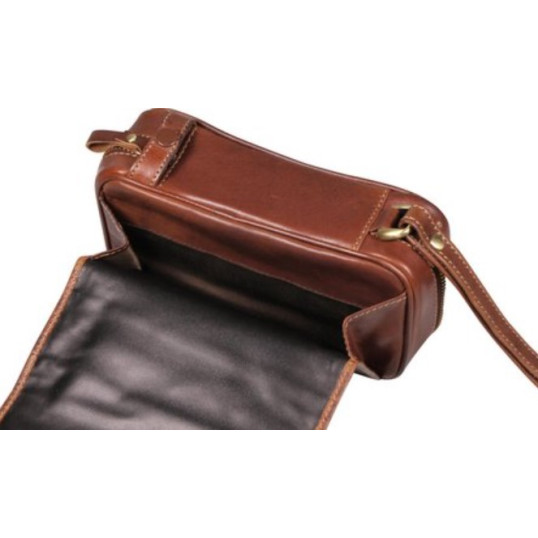 Padonio bőr pipatáska 2 pipa számára - barna színű, steppelt mintával, külön rekesszel a pipadohány számára