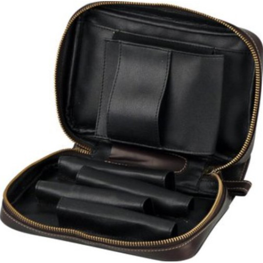Padonio bőr pipatáska 4 pipa számára - barna színű, külön rekeszekkel a kellékek számára