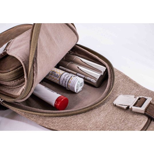 Szürke és barna színű canvas vászon pipa vagy szivartartó hátitáska, keresztpántos - Passatore