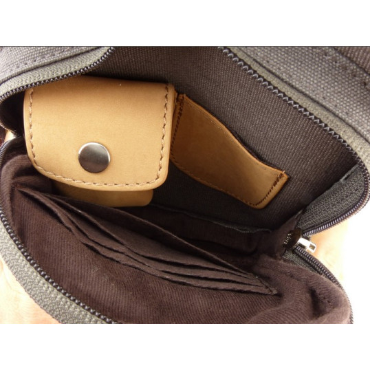 Canvas vászon és világos barna színű bőr pipa vagy szivartartó hátitáska, keresztpántos - Passatore