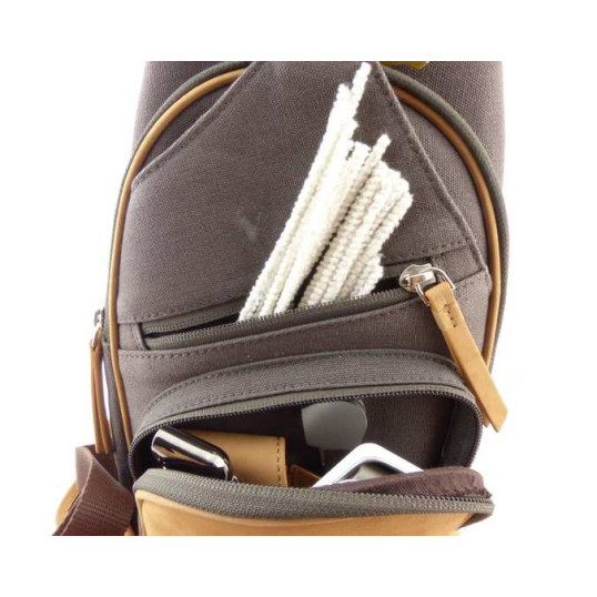 Canvas vászon és világos barna színű bőr pipa vagy szivartartó hátitáska, keresztpántos - Passatore