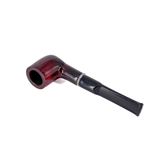 Adventure márkájú, Billiard típusú, vörösesbarna színű bryar pipa egyenes, nyerges, akril szárral, széles, ezüst színű gyűrűvel