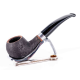 Aldo Morelli márkájú, fekete színű homokfúvott briar pipa enyhén hajlított akril szárral és széles alumínium gyűrűvel
