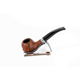 Aldo Morelli matt barna színű hanga gyökér pipa enyhén hajlított szárral - Széles alumínium gyűrűvel