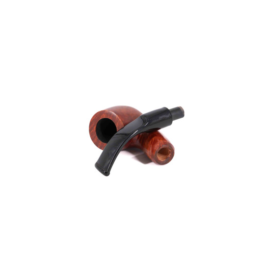 Aldo Velani Bent típusú, vöröses barna, polírozott felületű, hanga gyökér pipa hajlított nyerges fekete akril szárral