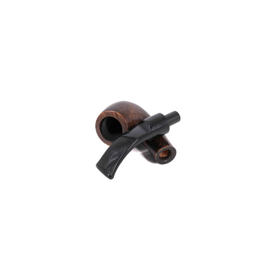 Aldo Velani Bent típusú, gesztenye barna, polírozott, hanga gyökér pipa hajlított nyerges fekete akril szárral