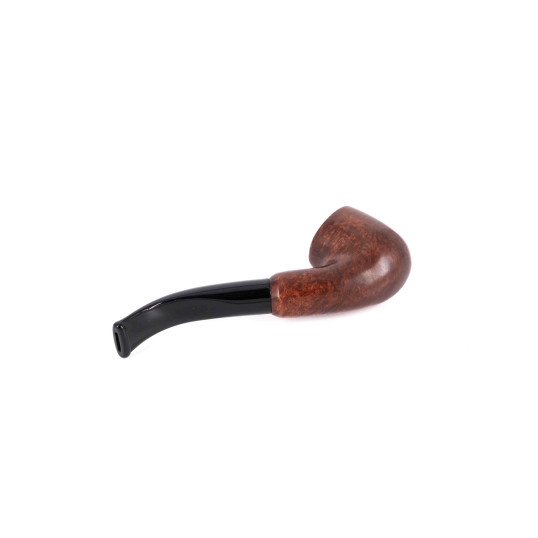 Aldo Velani Bent típusú, sötétbarna, polírozott felületű, hanga gyökér pipa hajlított fekete akril szárral