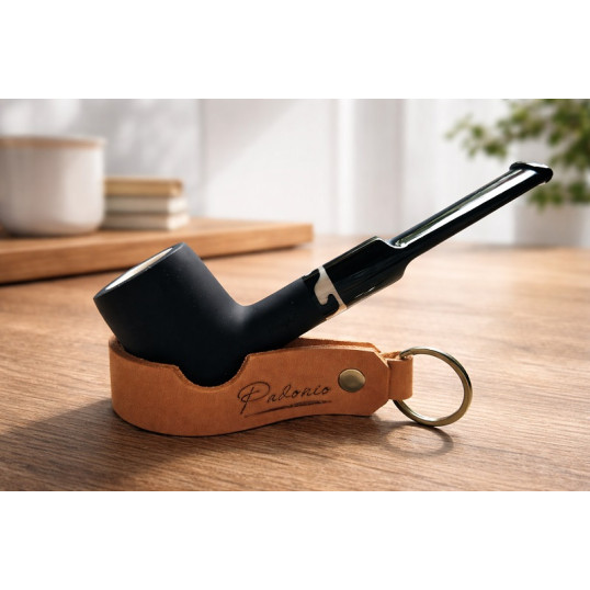 Angelo tajtékbetétes Billiard pipa – 9 mm filteres, matt fekete, ONDA díszgyűrűvel