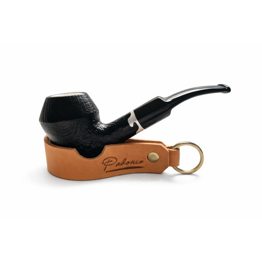 Angelo tajtékbetétes Bulldog pipa – 9 mm filteres, matt fekete, rusztikolt hatású, ONDA díszgyűrűvel