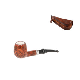 Angelo Billiard típusú pipa bruyere gyökérből 9mm filterrel enyhén hajlított szárral - tajtékbetétes - pipatáskával