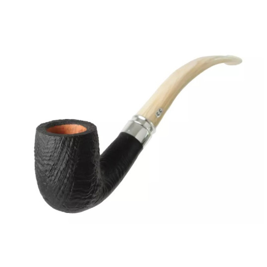 Chacom Bienne 401, fekete színű homokfúvott bruyer pipa, hajlított fehér színű akril csutorával