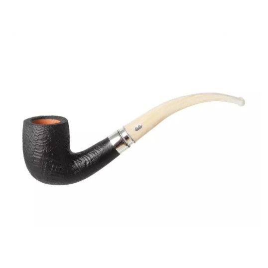 Chacom Bienne 401, fekete színű homokfúvott bruyer pipa, hajlított fehér színű akril csutorával