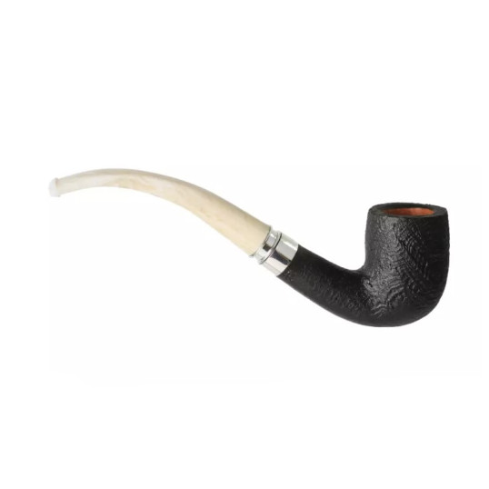 Chacom Bienne 401, fekete színű homokfúvott bruyer pipa, hajlított fehér színű akril csutorával