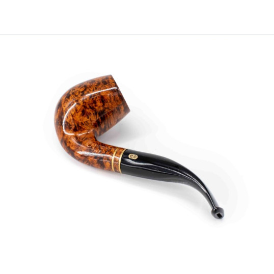Chacom Club 851, barna színű polírozott hanga gyökér pipa hajlitott akril szárral dupla réz gyűrűvel, 9mm filteres