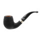 Chacom L Essard 851, fekete színű homokfúvott briar pipa hajlított akril szárral és széles alumínium gyűrűvel