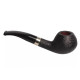 Chacom L Essard 871, fekete színű homokfúvott briar pipa enyhén hajlított akril szárral és széles alumínium gyűrűvel