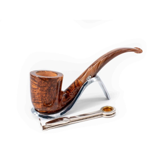 Chacom Nougat 102, világos barna színű polírozott hanga gyökér pipa hajlított akril szárral, filter nélküli