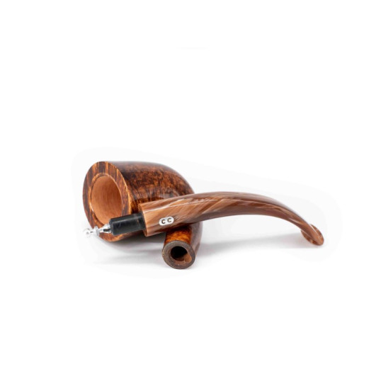 Chacom Nougat 102, világos barna színű polírozott hanga gyökér pipa hajlított akril szárral, filter nélküli