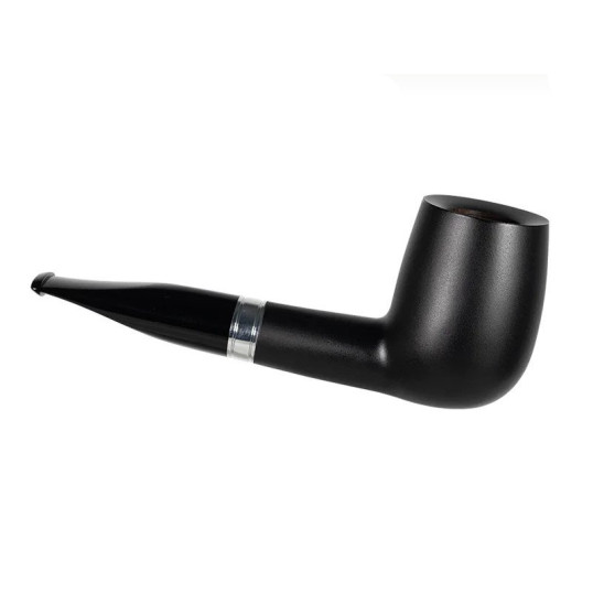 Chacom Maigret Noir Matt matt fekete színű hanga gyökér pipa egyenes akril szárral - Széles fém gyűrűvel