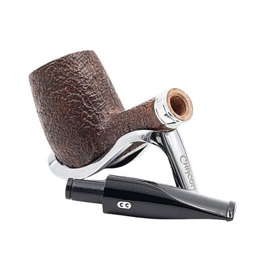 Chacom Maigret Sandblasted homokfúvott barna színű hanga gyökér pipa egyenes akril szárral - Széles fém gyűrűvel