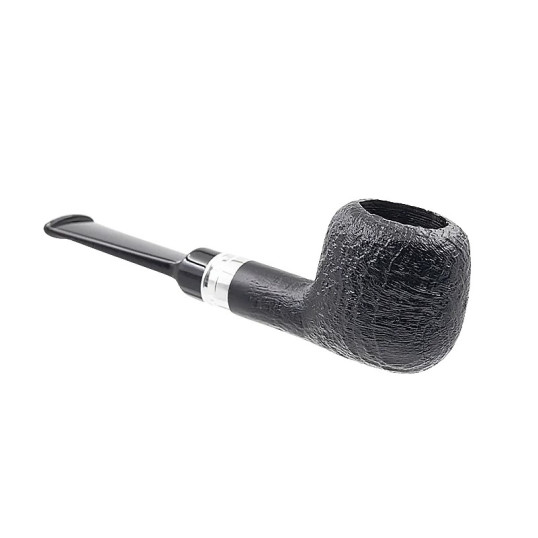 Chacom Pocket fekete színű bruyer pipa egyenes fekete színű akril csutorával - Polírozott ezüst gyűrű díszítéssel