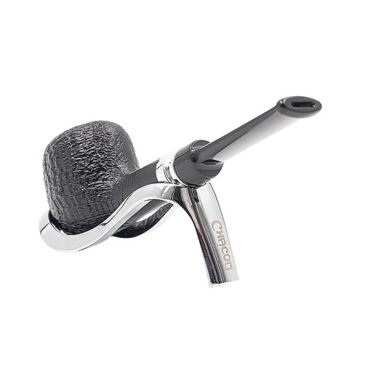 Chacom Pocket fekete színű bruyer pipa egyenes fekete színű akril csutorával - Polírozott ezüst gyűrű díszítéssel